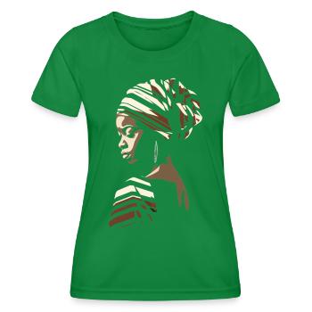 African Woman Africa Headwrap Headscarf Kente - Women's Functional T-Shirt - kelly green - Front - AI Model Female 172 dark (172cm)