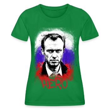 hero,navalny,graffiti,flag,russia - Women's Functional T-Shirt - kelly green - Front - AI Model Female 172 dark (172cm)