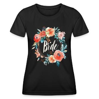 Bride Young Donkey Nasbchied Flower Wreath Gift - Women's Functional T-Shirt - black - Front - AI Model Female 172 light (172cm)