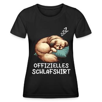 Offizielles Schlafshirt Pekinese Pekinesenbesitzer - Frauen Funktions-T-Shirt - Schwarz - Vorne - AI Model Female 172 light (172cm)