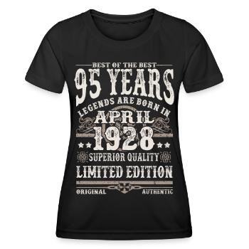 Born in April 1928 - 95 years old - Women's Functional T-Shirt - black - Front - AI Model Female 172 light (172cm)