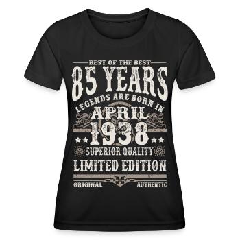 Born in April 1938 - 85 years old - Women's Functional T-Shirt - black - Front - AI Model Female 172 light (172cm)