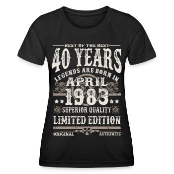 Born in April 1983 - 40 years old - Women's Functional T-Shirt - black - Front - AI Model Female 172 light (172cm)