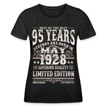 Born in May 1928 - 95 years old - Women's Functional T-Shirt - black - Front - AI Model Female 172 light (172cm)