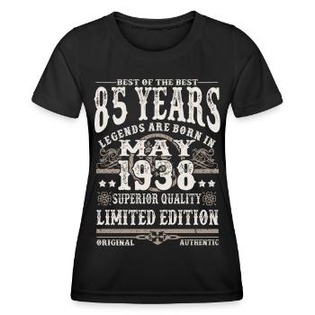 Born in May 1938 - 85 years old - Women's Functional T-Shirt - black - Front - AI Model Female 172 light (172cm)