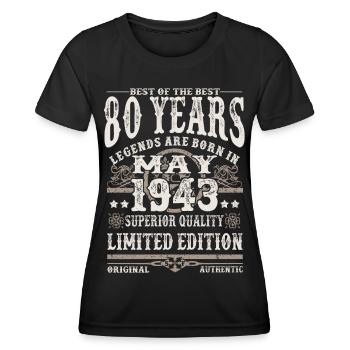 Mai 1943 geboren - 80 Jahre alt - Frauen Funktions-T-Shirt - Schwarz - Vorne - AI Model Female 172 light (172cm)