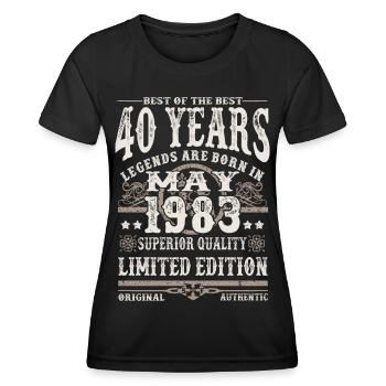 Born in May 1983 - 40 years old - Women's Functional T-Shirt - black - Front - AI Model Female 172 light (172cm)