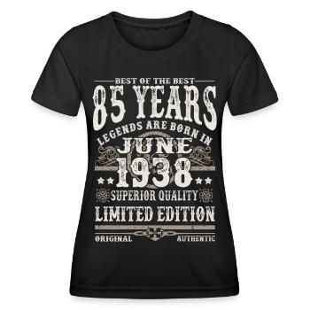 Born in Juni 1938 - 85 years old - Women's Functional T-Shirt - black - Front - AI Model Female 172 light (172cm)