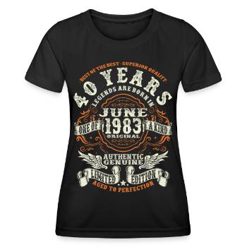 40 years old - born in june 1983 - Women's Functional T-Shirt - black - Front - AI Model Female 172 light (172cm)