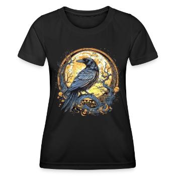 Corbeau, Pleine Lune, Celtique, Nordique, Païen, Oiseau, - T-shirt sport Femme - noir - Devant - AI Model Female 172 light (172cm)