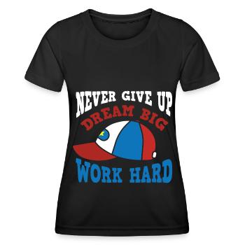 Ne jamais abandonner la motivation du travail acharné - T-shirt sport Femme - noir - Devant - AI Model Female 172 light (172cm)