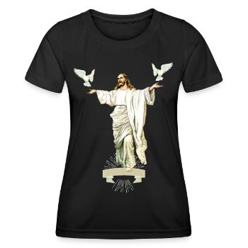 Jesus Christus mit Friedenstauben, Liebe-Hoffnung - Frauen Funktions-T-Shirt - Schwarz - Vorne - AI Model Female 172 light (172cm)