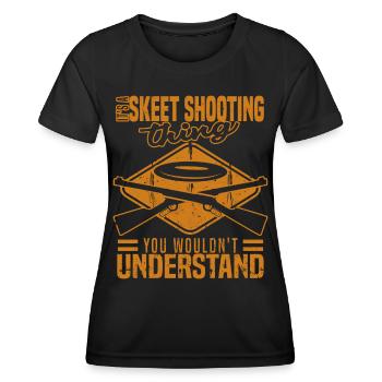 Skeets Schießen | Wurfscheibenschießen Geschenke - Frauen Funktions-T-Shirt - Schwarz - Vorne - AI Model Female 172 light (172cm)