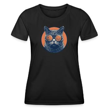 Katze Mietz Stubentiger Sonnenbrille - Frauen Funktions-T-Shirt - Schwarz - Vorne - AI Model Female 172 light (172cm)