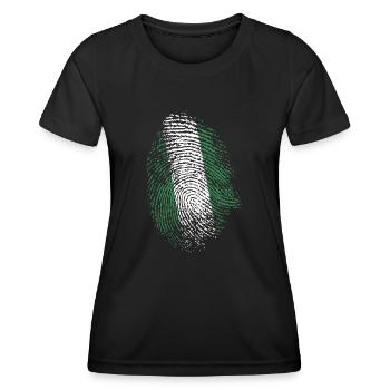 Nigeria Flag DNA Fingerprint Gift - Women's Functional T-Shirt - black - Front - AI Model Female 172 light (172cm)