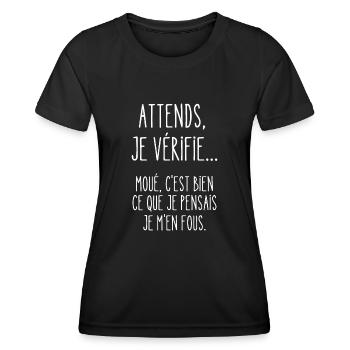 attends je vérifie - T-shirt sport Femme - noir - Devant - AI Model Female 172 light (172cm)