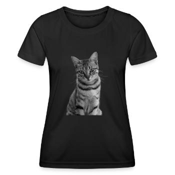 Katze weiß-schwarz Katze schwarzweiß - Frauen Funktions-T-Shirt - Schwarz - Vorne - AI Model Female 172 light (172cm)