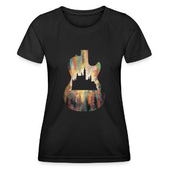 Neuschwanstein auf Bunter Gitarre - Frauen Funktions-T-Shirt - Schwarz - Vorne - AI Model Female 172 light (172cm)