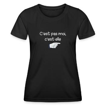 C’est pas moi, c’est elle - t-shirt humoristique - T-shirt sport Femme - noir - Devant - AI Model Female 172 light (172cm)