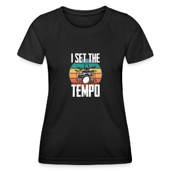 Drummer Funny - J’ai mis le tempo - T-shirt sport Femme - noir - Devant - AI Model Female 172 light (172cm)