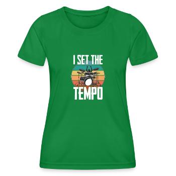 Drummer Funny - J’ai mis le tempo - T-shirt sport Femme - vert - Devant - AI Model Female 172 dark (172cm)