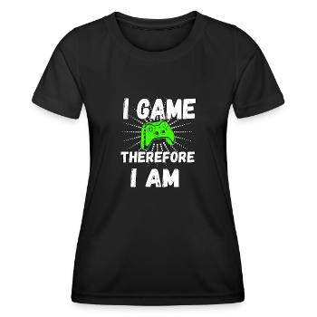 I Game Therefore I Am Gamer humor - Frauen Funktions-T-Shirt - Schwarz - Vorne - AI Model Female 172 light (172cm)