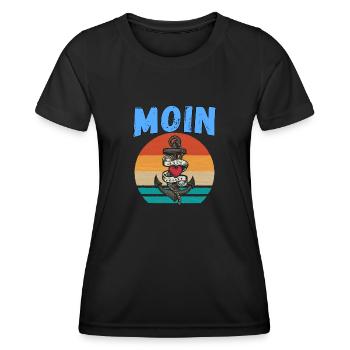 Moin lustige Norddeutsch Sprüche Ozean Meer Anker - Frauen Funktions-T-Shirt - Schwarz - Vorne - AI Model Female 172 light (172cm)