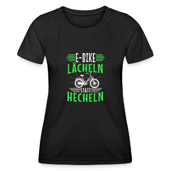 Ebike Lächeln Statt Hecheln Radsport Akku Fahrrad - Frauen Funktions-T-Shirt - Schwarz - Vorne - AI Model Female 172 light (172cm)