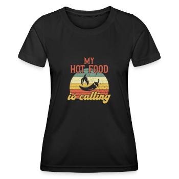 My Hot Food appelle / Scharfes Essen - T-shirt sport Femme - noir - Devant - AI Model Female 172 light (172cm)
