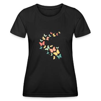 Bunter Schmetterling Schmetterlinge - Frauen Funktions-T-Shirt - Schwarz - Vorne - AI Model Female 172 light (172cm)