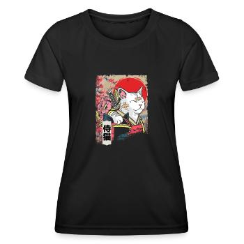 Japon Samouraï Chat Guerrier Ninja Chat - T-shirt sport Femme - noir - Devant - AI Model Female 172 light (172cm)