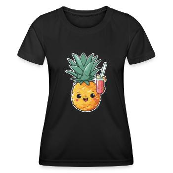 Sweet pineapple with cocktail in hand summer pool - Women's Functional T-Shirt - black - Front - AI Model Female 172 light (172cm)