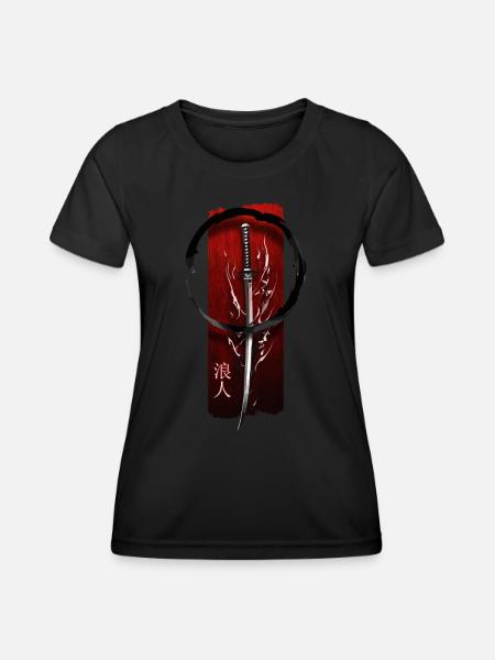 Wandering Spirit: Katana Sword with 'Ronin' Inscri - Women's Functional T-Shirt - black
