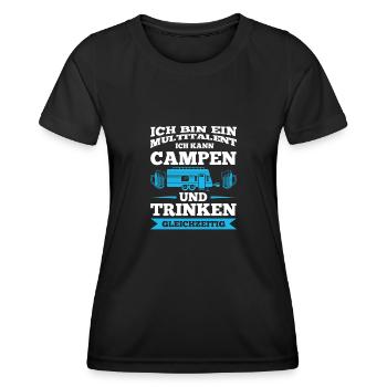 Campen Trinken Camper Geschenk - Frauen Funktions-T-Shirt - Schwarz - Vorne - AI Model Female 172 light (172cm)