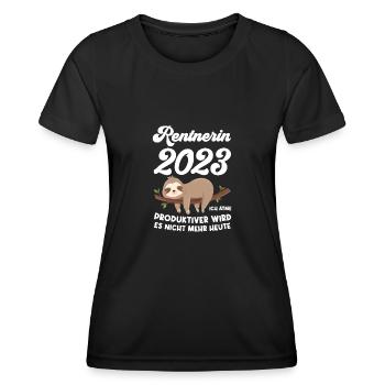 Rentnerin 2023 Faultier Rentnerin Geschenk - Frauen Funktions-T-Shirt - Schwarz - Vorne - AI Model Female 172 light (172cm)