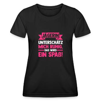 Jägerin Jagen Jagd Geschenk - Frauen Funktions-T-Shirt - Schwarz - Vorne - AI Model Female 172 light (172cm)