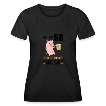 50. Geburtstag Schwein 50 Jahre alt Geschenk - Frauen Funktions-T-Shirt - Schwarz - Vorne - AI Model Female 172 light (172cm)