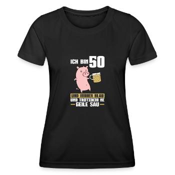 50. Geburtstag Schwein 50 Jahre alt Geschenk - Frauen Funktions-T-Shirt - Schwarz - Vorne - AI Model Female 172 light (172cm)