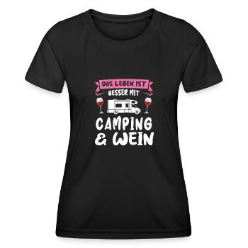 Campen Wein Camper Geschenk - Frauen Funktions-T-Shirt - Schwarz - Vorne - AI Model Female 172 light (172cm)