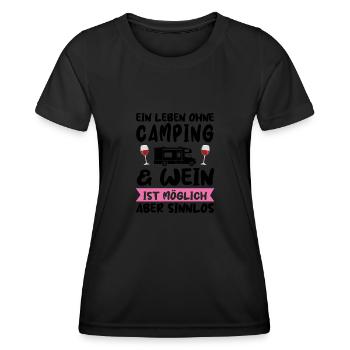 Campen Wein Campingplatz Geschenk - Frauen Funktions-T-Shirt - Schwarz - Vorne - AI Model Female 172 light (172cm)