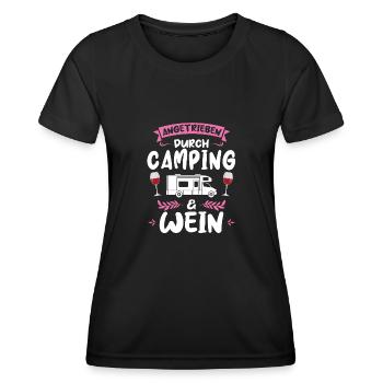 Campen Wein Campingplatz Geschenk - Frauen Funktions-T-Shirt - Schwarz - Vorne - AI Model Female 172 light (172cm)