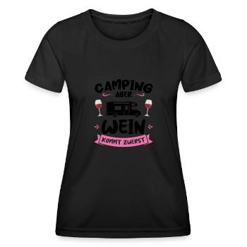 Campen Wein Campingplatz Geschenk - Frauen Funktions-T-Shirt - Schwarz - Vorne - AI Model Female 172 light (172cm)