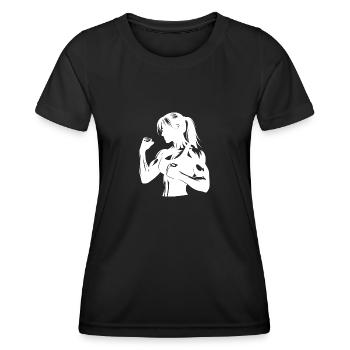 Boxende Frau mit Zopf in kraftvoller Kampf Pose - Frauen Funktions-T-Shirt - Schwarz - Vorne - AI Model Female 172 light (172cm)