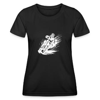 Rasanter Motocross Fahrer mit Matsch Spritzkraft - Frauen Funktions-T-Shirt - Schwarz - Vorne - AI Model Female 172 light (172cm)