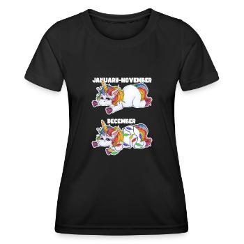 Null Bock Einhorn in Stimmung für Weihnachten - Frauen Funktions-T-Shirt - Schwarz - Vorne - AI Model Female 172 light (172cm)