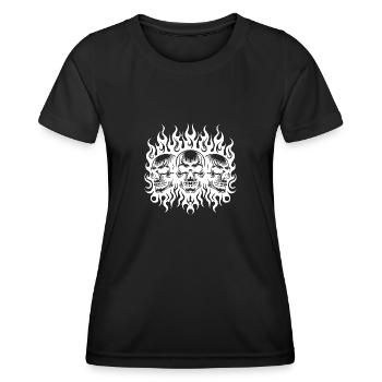 Flammes Tribales Tatouage Trois Crânes Souriants - T-shirt sport Femme - noir - Devant - AI Model Female 172 light (172cm)