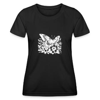 Papillon avec des fleurs florales élégance - T-shirt sport Femme - noir - Devant - AI Model Female 172 light (172cm)