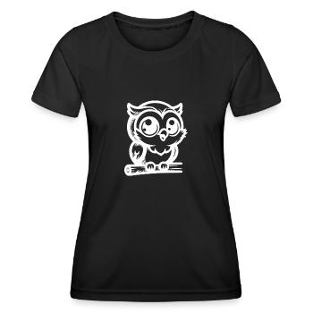 Kinderfreundliche Cartoon Eule mit großen Augen - Frauen Funktions-T-Shirt - Schwarz - Vorne - AI Model Female 172 light (172cm)