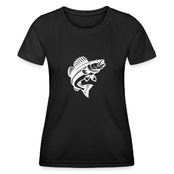 Poisson sandre sauteur motif classique de pêcheur - T-shirt sport Femme - noir - Devant - AI Model Female 172 light (172cm)