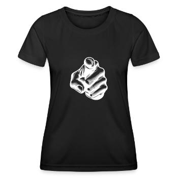 Hand mit Zeigefinger Fingerzeig Handgeste - Frauen Funktions-T-Shirt - Schwarz - Vorne - AI Model Female 172 light (172cm)